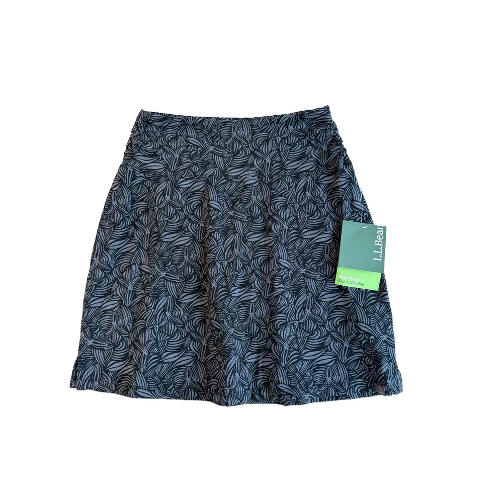 LL Bean Beech Point Knit Skirt Womens XS Black Gray Leaf Print NEW w/ Tags